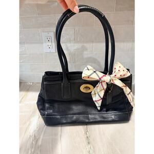 COACH Madeline Black Leather Satchel Handbag with twilly